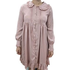 XRK Mauve Ruffle Button-Down Babydoll Dress - Vintage Style - Size S
